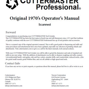 CUTTERMASTER CM-01, MG-30, HDT-30 Operators Manual